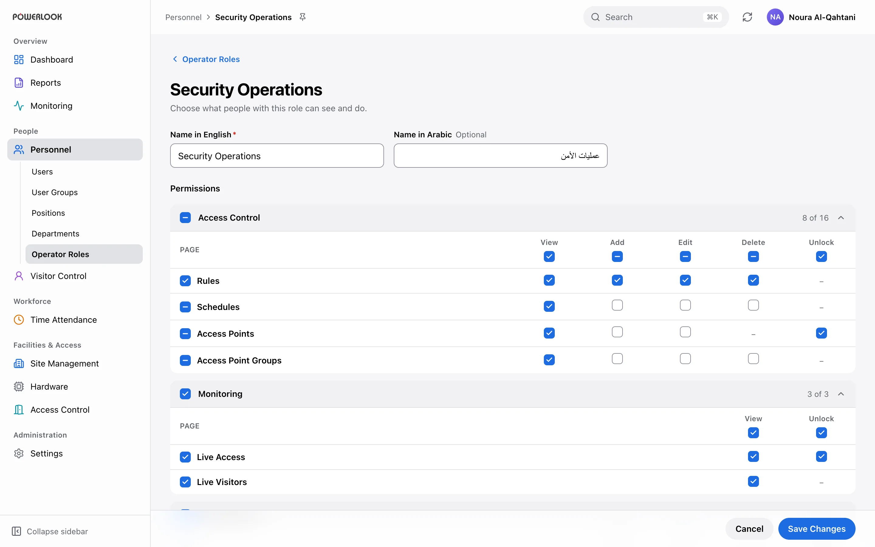 Operator roles: Control what administrators can see and what they can change, down to individual modules and permissions.